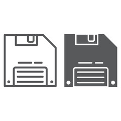 Fototapete - Save game line and glyph icon, data and disk, diskette sign, vector graphics, a linear pattern on a white background.