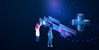 © ZinetroN - Doctor  Examining Digital DASHBOARD Medical Clinics Worker Hospital isometric. Online diagnosis concept banner with characters. Can use for web banner Vector Illustration
