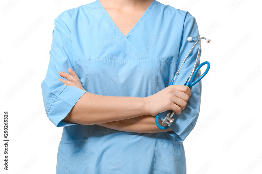 Female doctor on white background