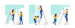 © faber14 - House repair. People painting the wall and  glues wallpaper at home. Vector illustration.