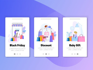 Wall Mural - Onboarding Screens User Interface Kit. Black Friday sale, gift for children, discounts online.