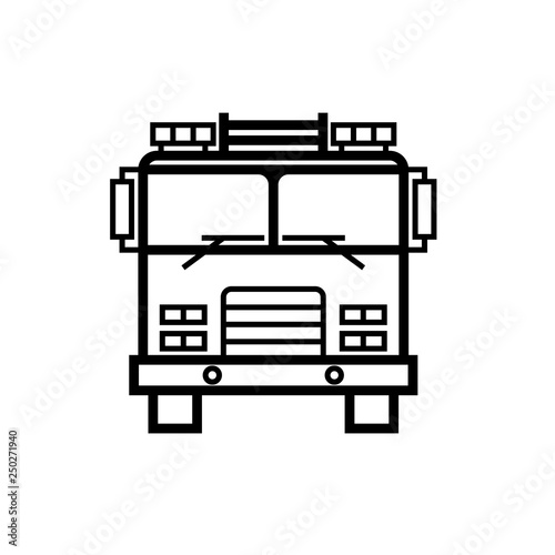 Firetruck front view outline icon. Clipart image isolated on white ...