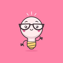 Cute Light Bulb Nerd Geek Mascot Cartoon Vector Illustration