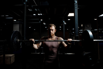 Wall Mural - Strong man posing in gym