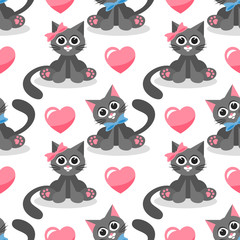 Fototapete - Seamless pattern with cute cats in love