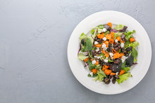 Baked Beet And Carrot Salad With Cheese. Top View. Copy Space