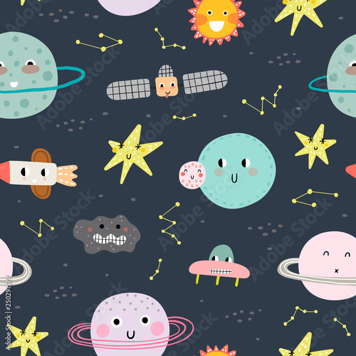 bezszwowy-wzor-z-sliczna-planeta-gwiazda-i-ufo-ilustracja-wektorowa-dla-dzieci-modne-dzieci-tlo-wektor