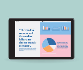 Poster - Flat vector of tablet with graphic information about company growth