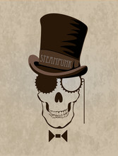 Template Steampunk Design For Card Whith Skull.