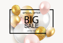 Sale Banner With Floating Balloons. Vector Illustration