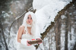 Cosplay girl in fantasy style in snow in winter
