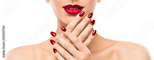 woman-beauty-lips-nails-beautiful-model-face-lipstick-makeup-red-manicure-polish