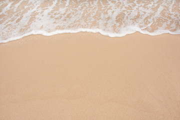 Wall Mural - Soft wave of sea on empty sandy beach Background with copy space