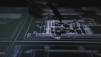 Wall Mural - creative architect working on drawing tablet pen display in night office. drawings on the interactiv