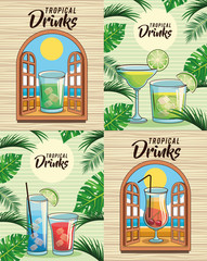 Canvas Print - tropical cocktail drink set