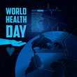 world health day card with hand and planet
