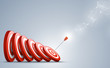 © nb_factory - Target with arrow. Arrow hit a target like a falling dominoes. Concept of Domino effect. Vector illustration.