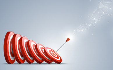 target with arrow. arrow hit a target like a falling dominoes. concept of domino effect. vector illu