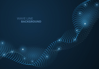 Futuristic abstract wave dot gradient line and illuminated light ball template background