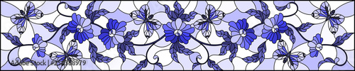 Dekoracja na wymiar  ilustracja-w-stylu-witrazu-z-abstrakcyjnym-kreconym-kwiatem-i-motylem-na-jasnym-tle