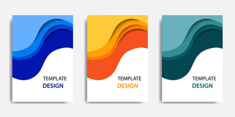 Wall Mural - Vector illustration, document mock up template, easy color adjustment. Paper cut topographic style in colorful wave layering. Suitable for book cover, annual report, flyer, poster, brochure.