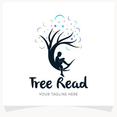 Poster - Kids Reading on Tree Logo Design Template Inspiration