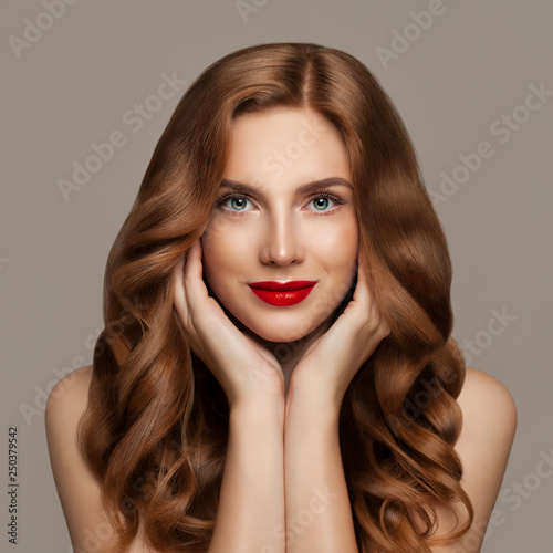Beautiful Woman With Long Red Healthy Curly Hair Cute