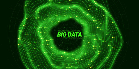 Poster - Big data green circular visualization. Futuristic infographic. Information aesthetic design. Visual data complexity. Complex data threads graphic. Social network representation. Abstract graph