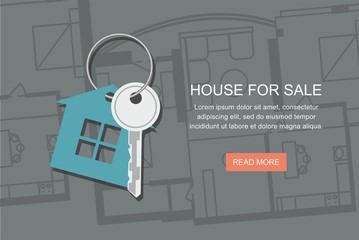 Key with symbol of house and Project architect house plan.  web banner