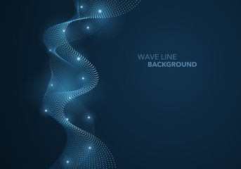 Futuristic abstract wave dot gradient line and illuminated light ball template background