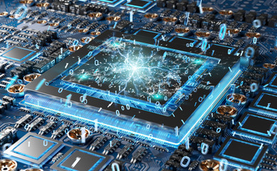 Fototapete - Close-up view of a modern GPU card with connections 3D rendering