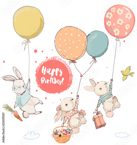 cute hares in balloons Canvas Print