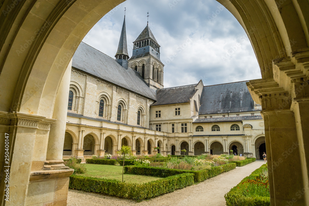 Fontevraud abbey court and gardens in France - obrazy, fototapety, plakaty 