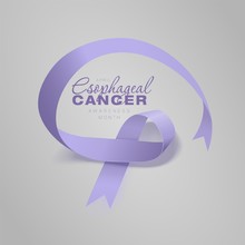 Esophageal Cancer Awareness Calligraphy Poster Design. Realistic Periwinkle Ribbon. April Is Cancer Awareness Month. Vector