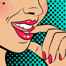 Sexy Pop Art Woman With  Open Mouth. Vector Background In Comic Style Retro Pop Art.  