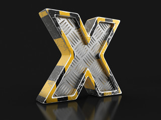 Poster - Yellow striped metallic font - letter X. Image with clipping path