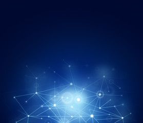 Poster - Futuristic polygonal style abstract vector network background for business, technology or science presentation. Molecular structure, lines plexus in 3D. Cybernetic dots, creative banner. Copy space.