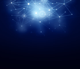 Poster - Futuristic polygonal style abstract vector network background for business, technology or science presentation. Molecular structure, lines plexus in 3D. Cybernetic dots, creative banner. Copy space.