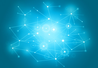 Poster - Futuristic polygonal style abstract vector network background for business, technology or science presentation. Molecular structure, lines plexus in 3D. Cybernetic dots, creative banner.