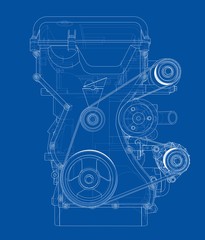 Aufkleber - engine sketch. vector rendering of 3d