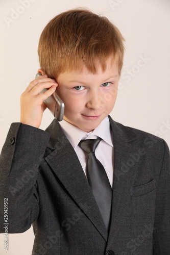 Portrait Boy Child Child With A Phone Schoolboy With A Phone