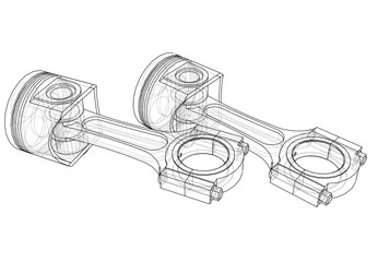 Aufkleber - Sketch of piston. Vector rendering of 3d