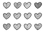 Fototapeta  - Hand drawn hearts on white background.