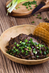 Canvas Print - Eggplant dip with mushrooms, healthy vegan appetizer