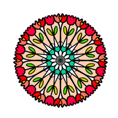 Wall Mural - Tulips hand drawn mandala illustration minimalism with bright colors