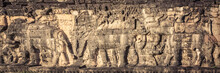 Bas-relief At Terrace Of The Elephants . Siem Reap. Cambodia. Panorama