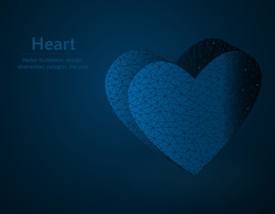 Wall Mural - Heart symbol vector illustration, love polygon icon on blue background, Love concept illustration, dark blue background