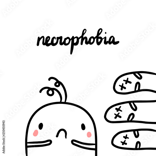 Fotografía Necrophobia hand drawn illustration with cute marshmallow and corpses