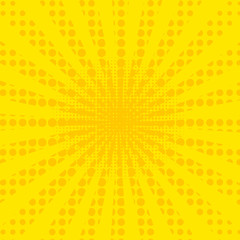 Wall Mural - Pop art retro comic. Yellow background. Lightning blast halftone dots. Cartoon vs. Vector