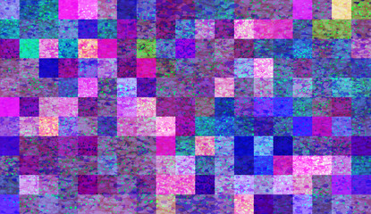 Wall Mural - Abstract mosaic background with elements of drops and paint. chaos on square tiles. colorful colors. pink, purple, blue